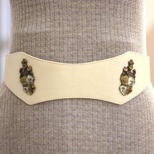 ETRO Cream Leather Belt with Crest Appliques